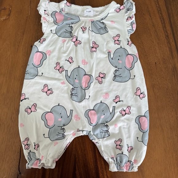 None Other - Baby Girl Elephant Print Romper Size 9-12M